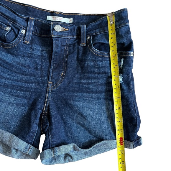 Levi’s 501 mid-length shorts dark wash distressed denim cuffed hem 3.5” inseam - Picture 4 of 9